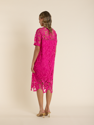 Guipure Lace Dress - Raspberry