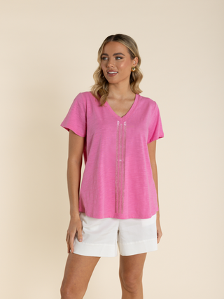 Vertical Stripe Sequin T-Shirt-French Pink