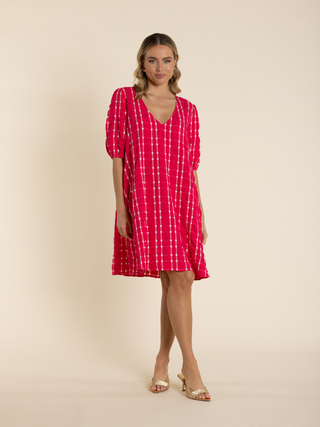 A Line V-Neck Dress - Cherry