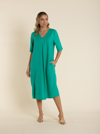 V Neck Midi Dress Emerald