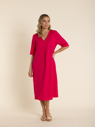 V Neck Midi Dress Cherry