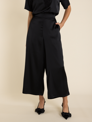 Satin Wide Leg Pants - Black