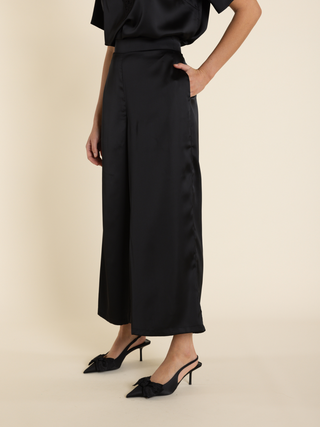 Satin Wide Leg Pants - Black