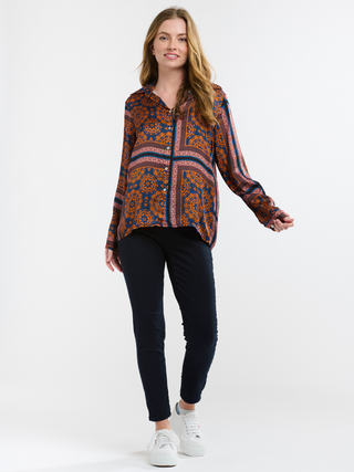 Monroe Batwing Shirt - Navy & Orange