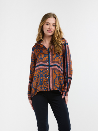 Monroe Batwing Shirt - Navy & Orange