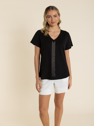 Vertical Stripe Sequin T-Shirt-Black