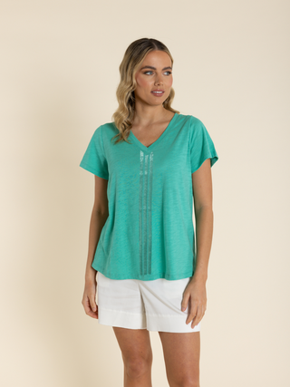 Vertical Stripe Sequin T-Shirt-Seafoam